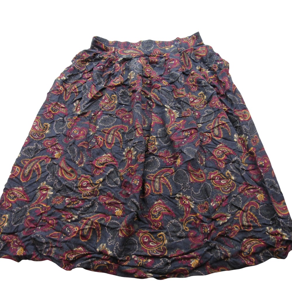 SAGE HARBOR VTG PETITE Paisley Print Elastic Waist Midi Skirt Women's Large‎
